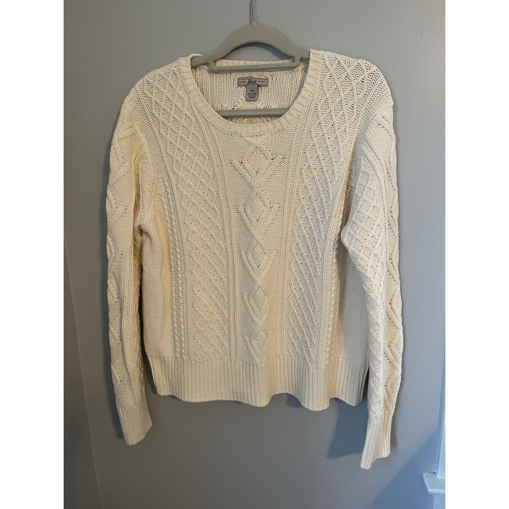 BASS Women's XXL‎ Cable Knit Sweater Long Sleeve Crew Neck Pullover Ivory Cream